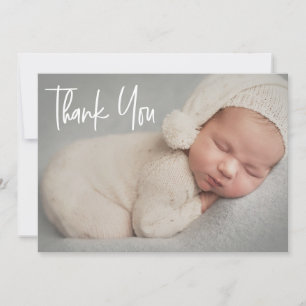Baby Photo Modern Handlettering script Birth Tack Kort