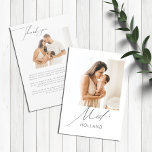 Baby Photo Modern Minimalist Nyfödd bebis-meddelan Meddelande<br><div class="desc">Baby Photo Modern Minimalist Nyfödd bebis Annoncement Möter perfekten för att presentera din värdefulla nya ankomst till världen. Det här meddelandet har en ren, modern design med en minimalistisk layout som gör att fokus kan ligga på din lilla foto. Det är fullt anpassade, detta skapar det en keepé som i...</div>