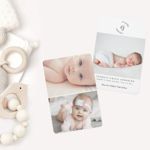 Baby Photo Modern Monogram Laurel Birth Meddelande