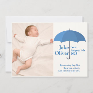 Baby Photo, Namn, Date, Blue Umbrella Announcement Inbjudningar