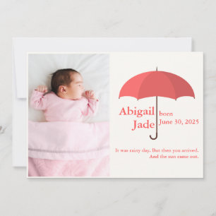 Baby Photo, Namn, Date, Red Umbrella Announcement Inbjudningar