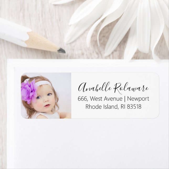 Baby Photo Returadress Elegant Modern Etikett (Insitu)