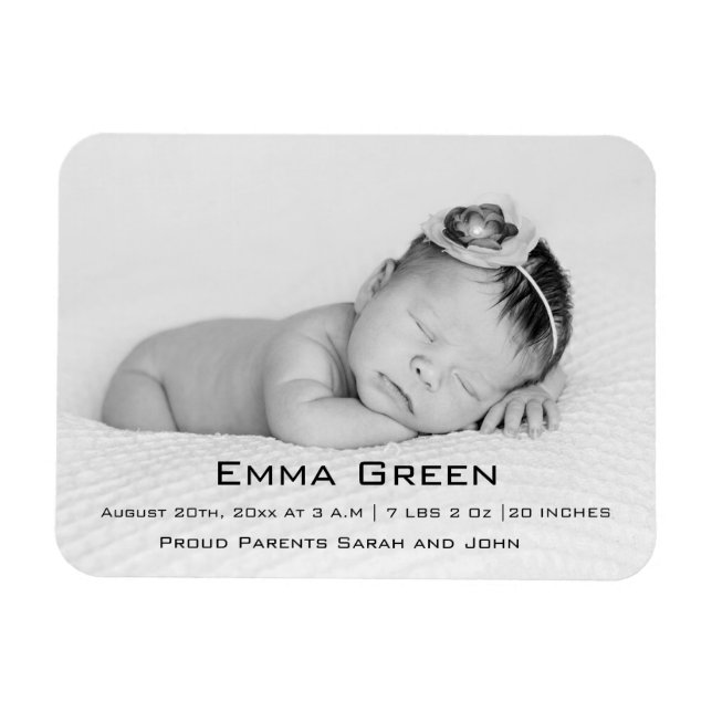 Baby Photo Script Birth Namn Personlig Magnet (Horisontell)