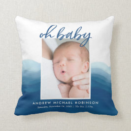 Baby Photo Stats Blue Ombre Watercolor Kudde