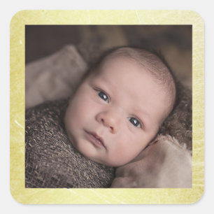 Baby Photo Sticker med Guld Gräns Fyrkantigt Klistermärke