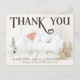 Baby Photo Tack Modern Heart Birth Meddelande Vykort