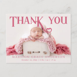 Baby Photo Tack Modern Heart Birth Meddelande Vykort