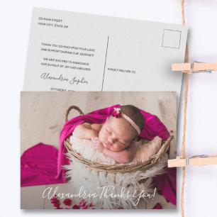 Baby Photo Tack Script Birth-meddelande Vykort