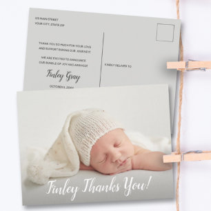 Baby Photo Tack Script Birth-meddelande Vykort
