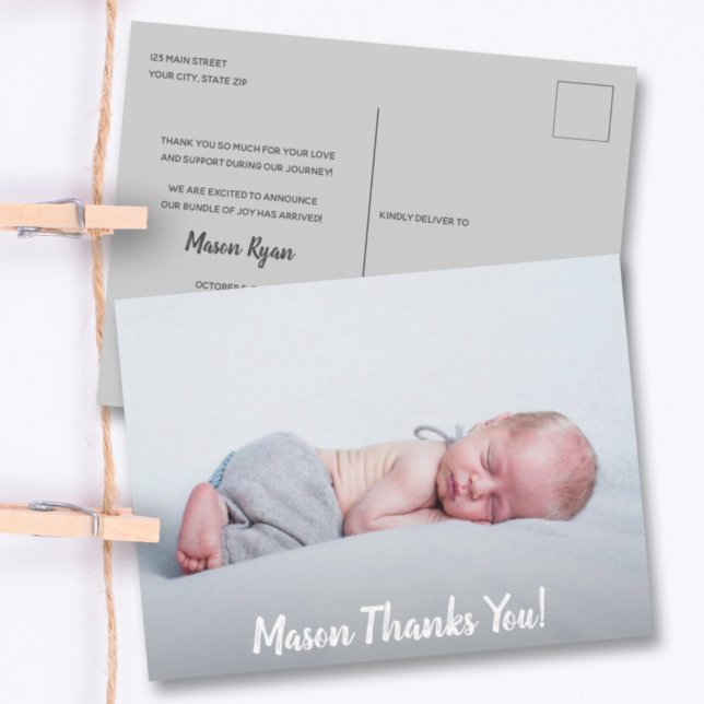 Baby Photo Tack Script Birth-meddelande Vykort (Skapare uppladdad)