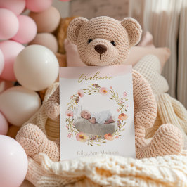 Baby Photo Trendig Blommigt Modern Birth Meddelande