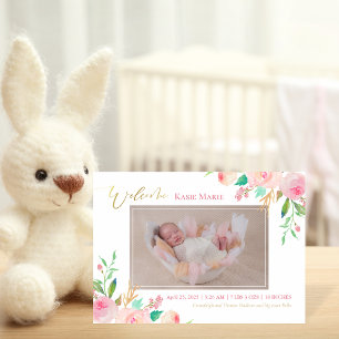 Baby Photo Vår Elegant Blommigt Birth Meddelande