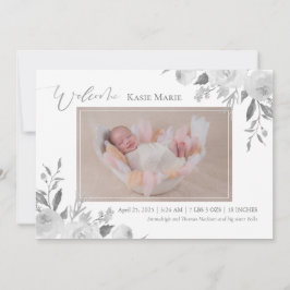 Baby Photo Vår Elegant Blommigt Grått Meddelande