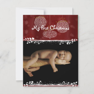 Baby Photo White Ornaments Min första jul Julkort