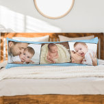 Baby Photo ZigZag Bild Montage Anpassningsbar Kroppskudde<br><div class="desc">Skapa din egen unika kroppskudde med 3 av din favoritkudde baby bilder. Fotomallen har ställts in för att skapa fotokollage i ett subtle zigzag montage. Dina foton visas i liggande format och ramas in med smalt grått gräns. Du kan också lägga till baby namn och födelsedatum (eller annan anpassningsbar) på...</div>