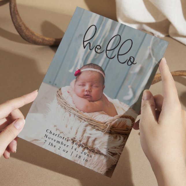 Baby Photos Modern Elegant Calligraphy Birth Meddelande (Baby Photos Modern Elegant Calligraphy Birth Announcement)