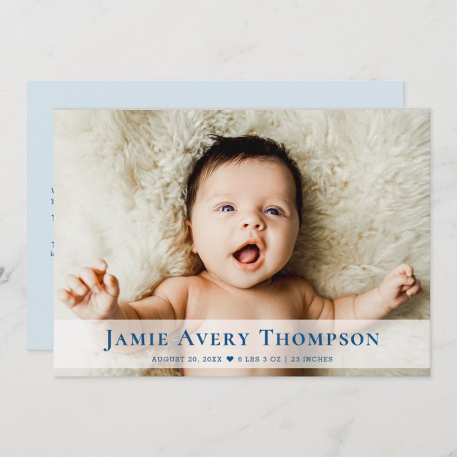 Baby Photos Thank you Heart Modern Blue Birth Meddelande (Fram/baksida)