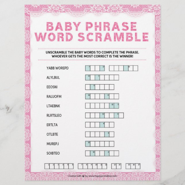 Baby Phrase Scramble [Luxury Snöre [Rosa]] Brevhuvud (Framsida)