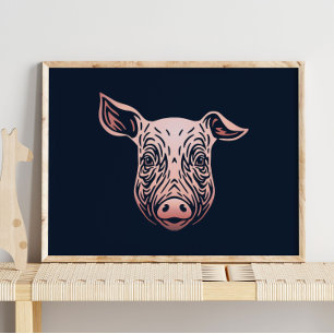 Baby Pig Animal Porträtt   Skriv ut Rosa Gris Poster