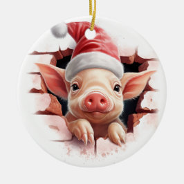 Baby Pig in Santa Hat - 3D Julgransprydnad Keramik