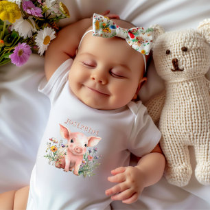 Baby Pig Wildblommor Farm Baby Namn T-Shirt