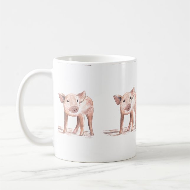 Baby piglet gris art Djurvattenfärgsgård Kaffemugg (Vänster)