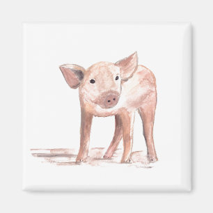 Baby piglet gris art Djurvattenfärgsgård Magnet