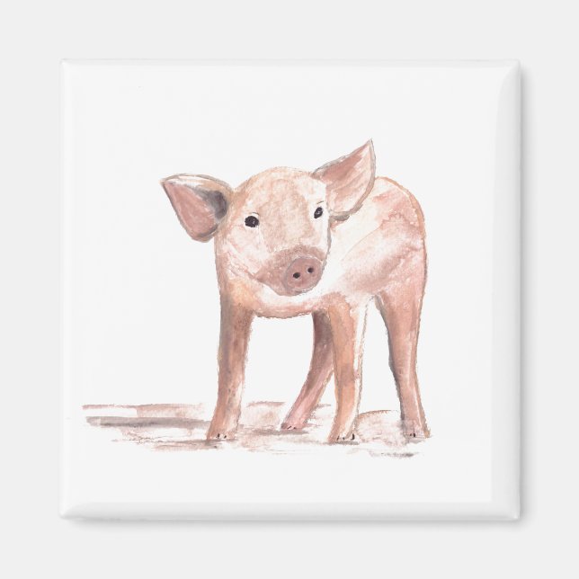 Baby piglet gris art Djurvattenfärgsgård Magnet (Framsidan)