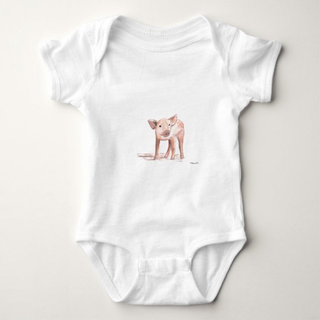 Baby piglet gris art vattenfärgsbabydusch, rustik tee (Framsida)