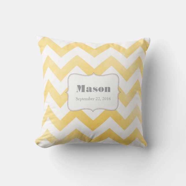 Baby Pillow - gult Chevron mönster Kudde (Framsida)