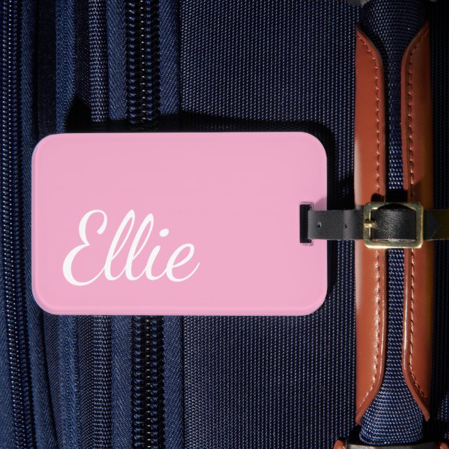 Baby Pink Bliss | Anpassat Namn Cursive Script Bagagebricka (Framsida Insitu 4)