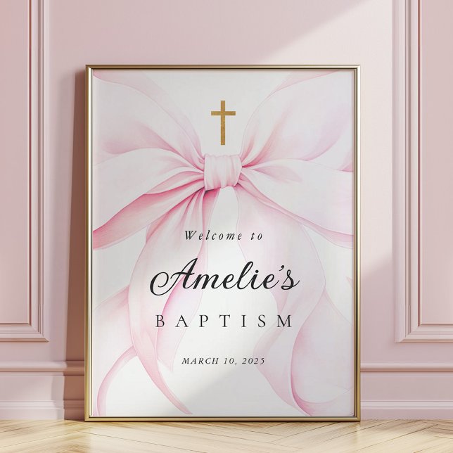 Baby Pink Bow Girl Baptism Welcome Poster (Skapare uppladdad)