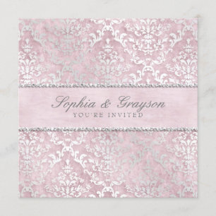 Baby Pink Glimmer Damask Bröllopsinbjudan Inbjudningar