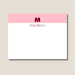 Baby Pink Personalized Name Letter Monogram  Anteckningskort<br><div class="desc">Baby Pink note card featuring a Burgundy monogram with custom first and last name. The soft blush background combined with deep wine colored text creates a romantic and elegant personalized stationery look. Add your initials and full name to design a refined correspondence card that feels feminine yet bold. Perfect for...</div>