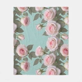 Baby Pink Roses With Sage Green Leaves Fleecefilt