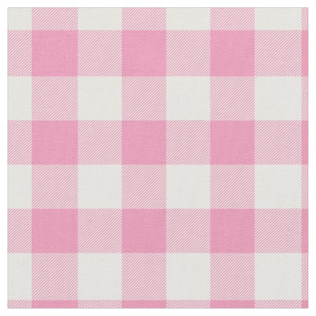 Baby Pink & White Gingham Plaid Tyg (Närbild)