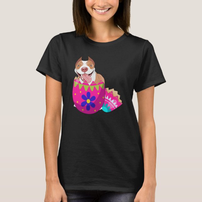 Baby Pitbull Hatching From Easter Egg Easter Day T Shirt (Framsida)