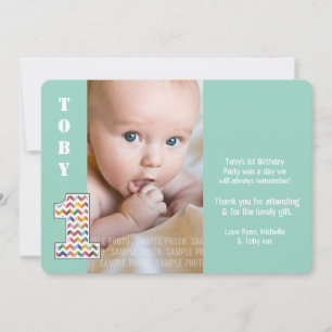 Baby Pojke 1-årsdag En Tack Foto Kort