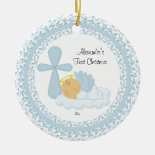 Baby Pojke Ängel Babyens Första Julgranskrydd Julgransprydnad Keramik