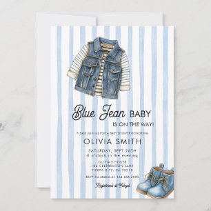 Baby Pojke Denim Blå Jean Bebis Shower Inbjudan