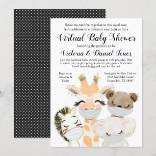 Baby Pojke Djur Mask Covid Drive By Baby Shower Inbjudningar