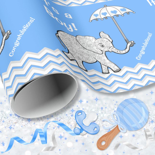 Baby Pojke Elefant Baby Shower Presentpapper (Elephant Baby Shower Wrapping Paper. Baby shower wrapping paper boy. Elephant wrapping paper.)