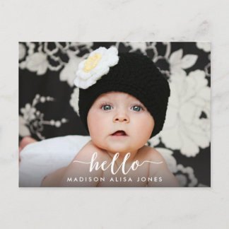 Baby Pojke eller Flicka Hej Foto Födelse Tillkänna Meddelande Vykort
