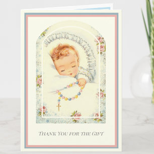 Baby Pojke eller Flicka Religiös Katolsk Tack Kort