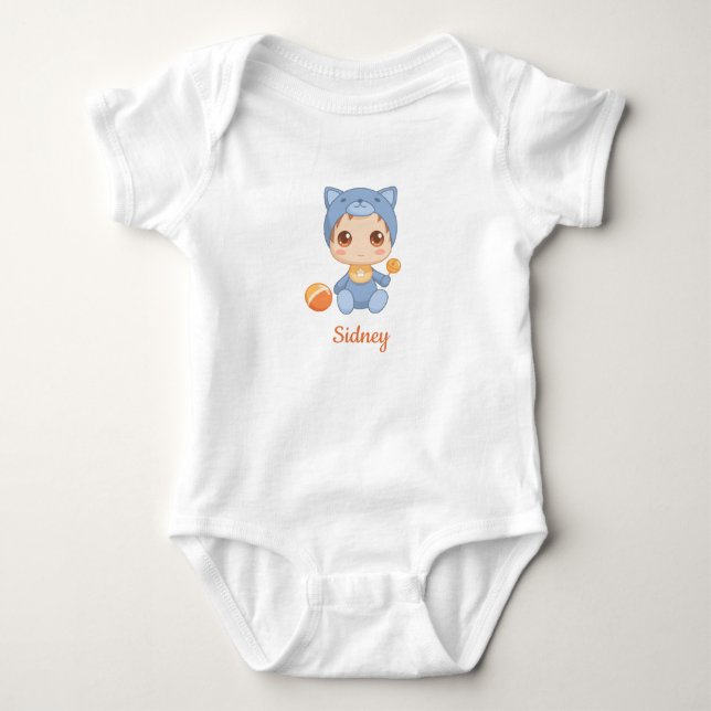 Baby Pojke Flicka Katt Anpassat Namn T Shirt (Framsida)