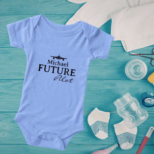 Baby Pojke Framtida Pilot Flygplan Blå Personlig  T Shirt