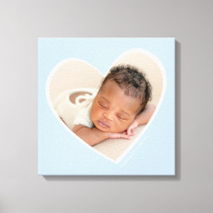 BABY POJKE modernt foto skiktat hjärta blekblått Canvastryck