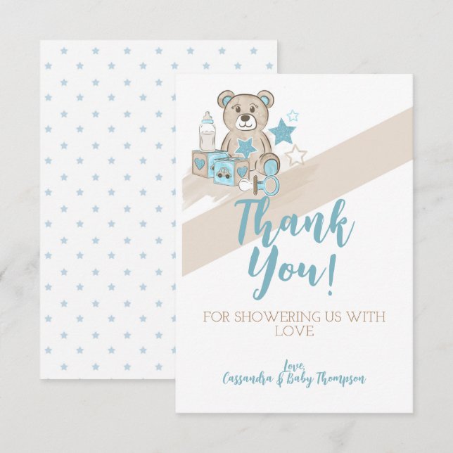 Baby pojke Teddybjörn Tacksamhetskort Tack Kort (Fram/baksida)