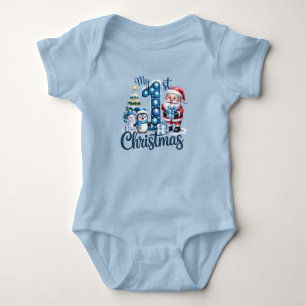 Baby Pojkes Första Jul Blå T Shirt