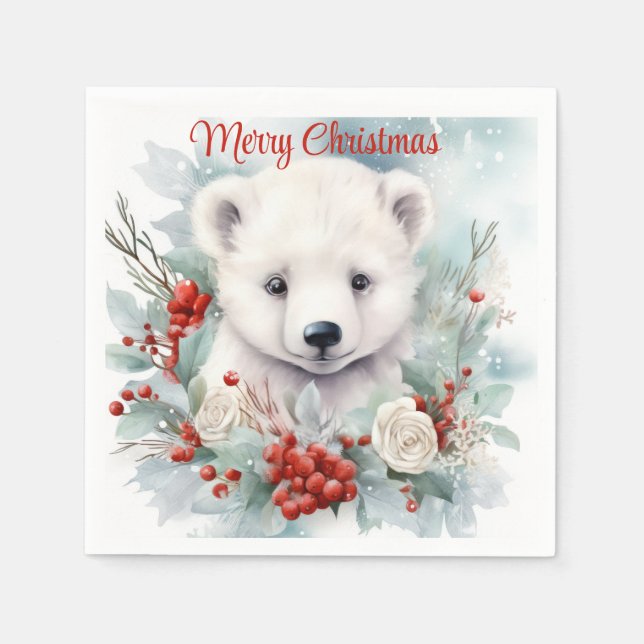 Baby Polar Bear Anpassningsbar Text Helgdag eller  Pappersservett (Framsidan)